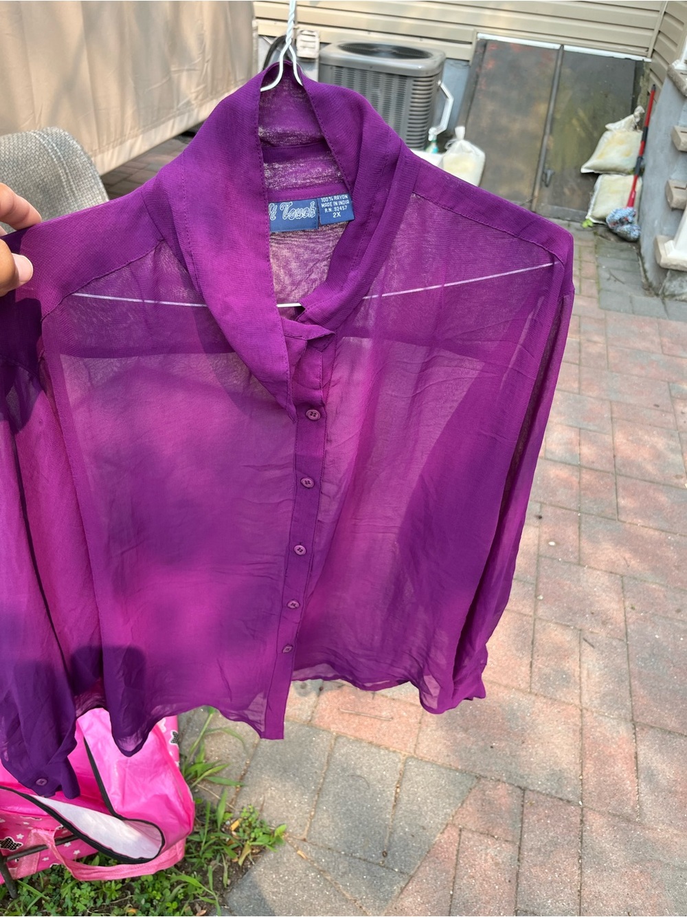 Soft touch Vintage Sheer Purple Button-Up Blouse 2x